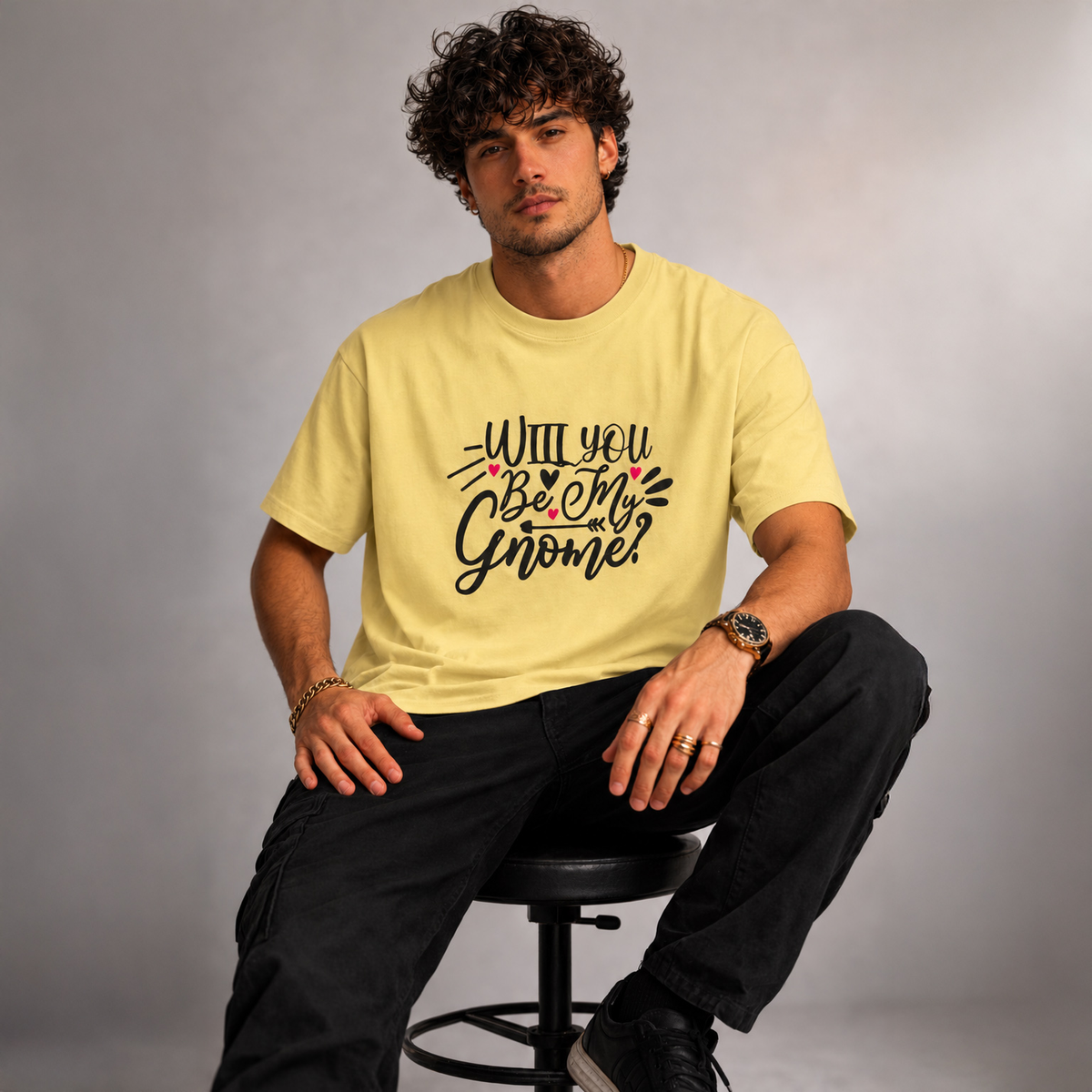 Vastrio Unisex Will You Be My Gnome T-Shirt | Cute Valentine Graphic Printed T-Shirt for Men & Women | Funny Love Quote Valentine Gift