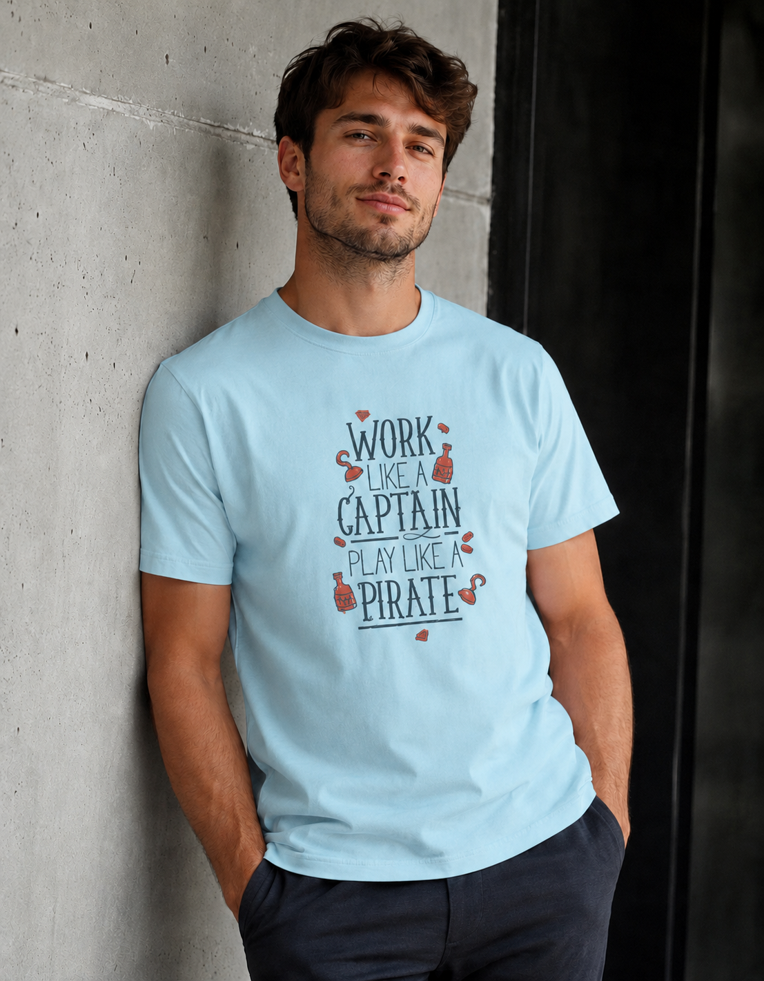 Vastrio Work Like a Captain Play Like a Pirate Graphic T-Shirt | Unisex Tee