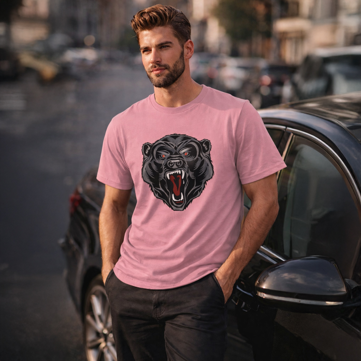 Vastrio Unisex Bear Graphic Printed T-Shirt for Men & Women | Trendy Black Graphic Tee | Casual Streetwear T-Shirt