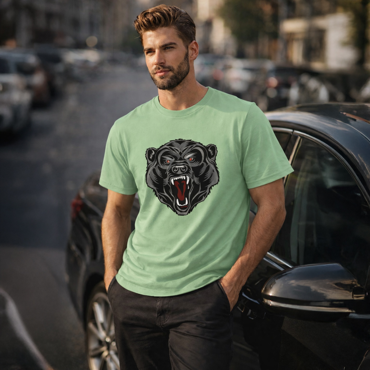 Vastrio Unisex Bear Graphic Printed T-Shirt for Men & Women | Trendy Black Graphic Tee | Casual Streetwear T-Shirt