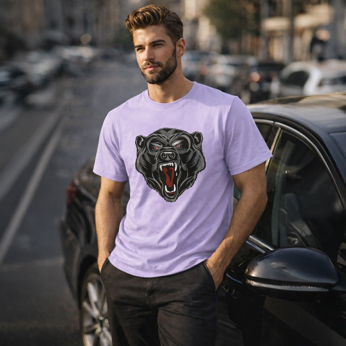 Vastrio Unisex Bear Graphic Printed T-Shirt for Men & Women | Trendy Black Graphic Tee | Casual Streetwear T-Shirt