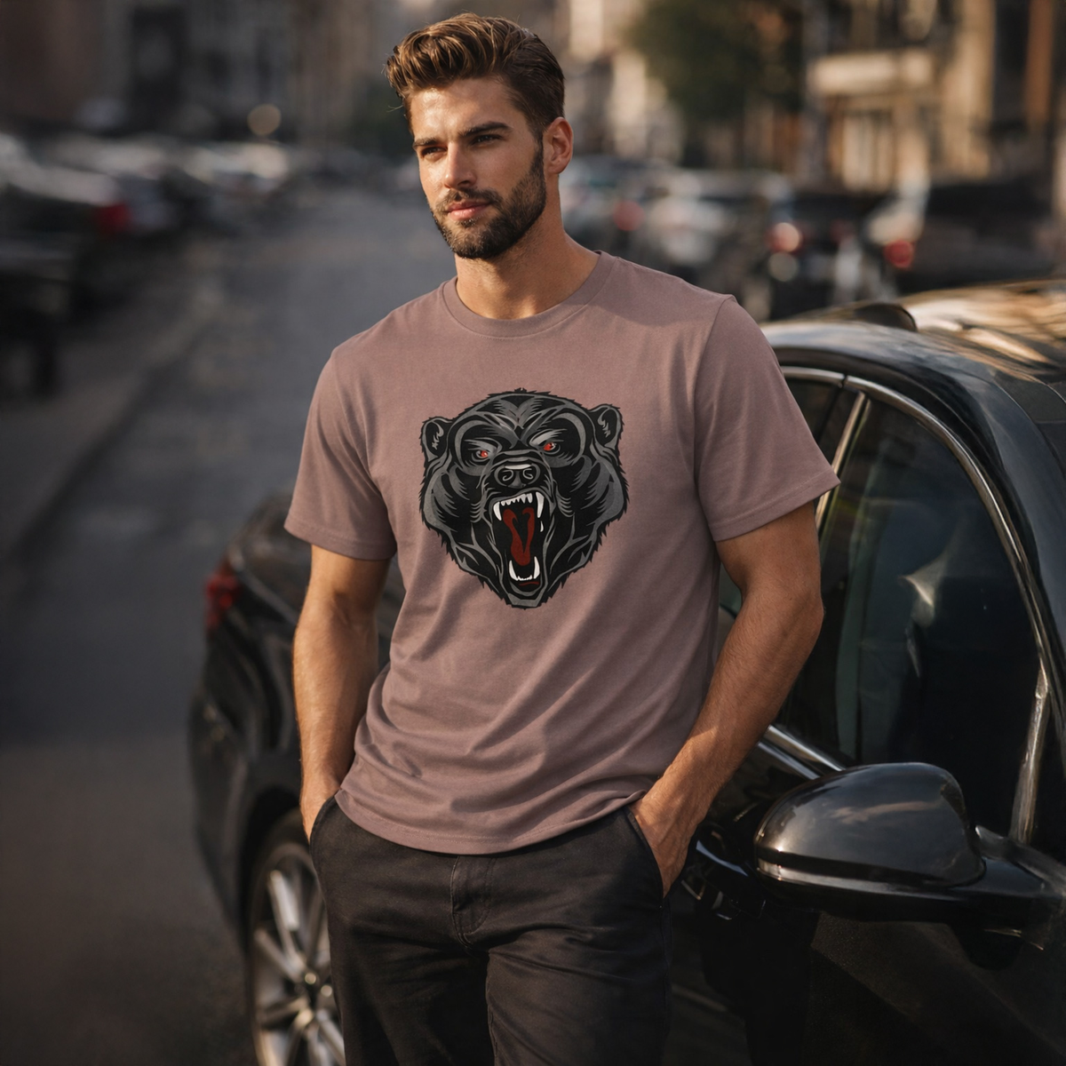 Vastrio Unisex Bear Graphic Printed T-Shirt for Men & Women | Trendy Black Graphic Tee | Casual Streetwear T-Shirt