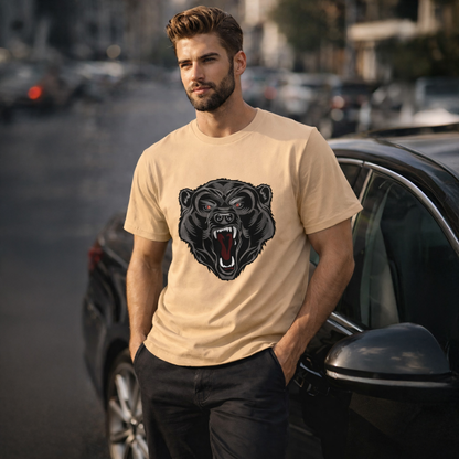 Vastrio Unisex Bear Graphic Printed T-Shirt for Men & Women | Trendy Black Graphic Tee | Casual Streetwear T-Shirt