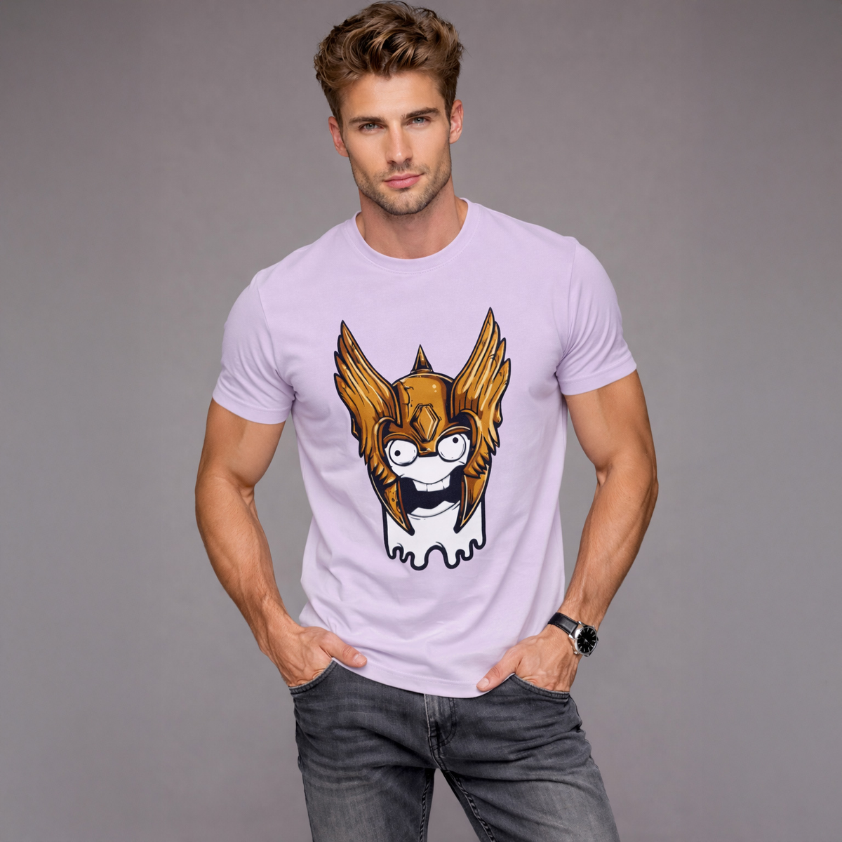 Vastrio Unisex Golden Wing Graphic Printed T-Shirt for Men & Women | Cool Cartoon Graphic Tee | Trendy Casual White T-Shirt