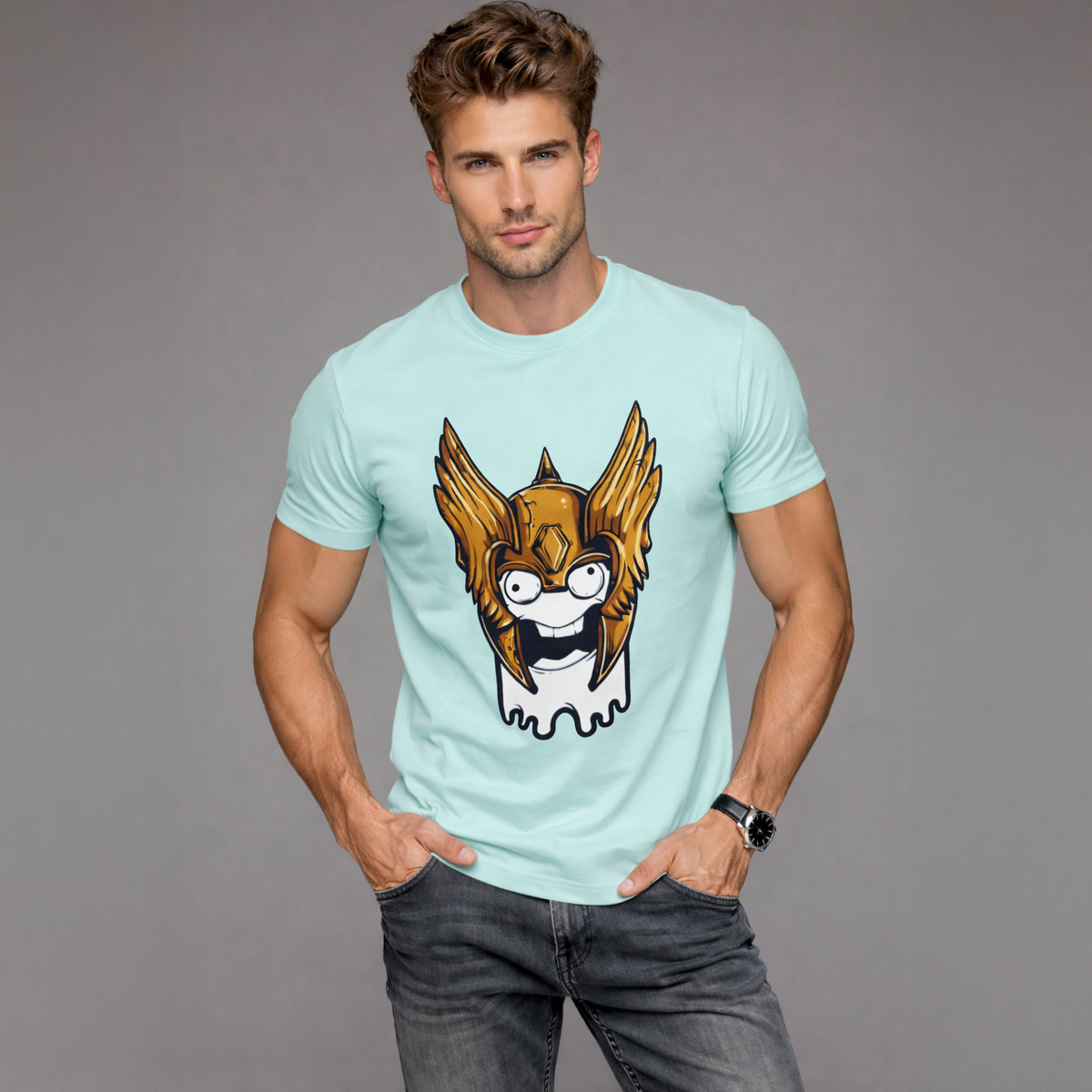 Vastrio Unisex Golden Wing Graphic Printed T-Shirt for Men & Women | Cool Cartoon Graphic Tee | Trendy Casual White T-Shirt