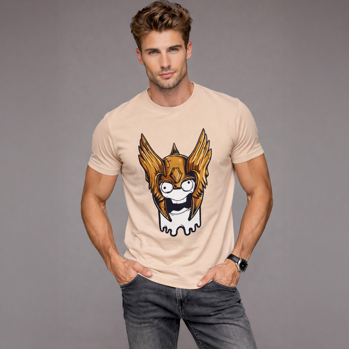 Vastrio Unisex Golden Wing Graphic Printed T-Shirt for Men & Women | Cool Cartoon Graphic Tee | Trendy Casual White T-Shirt