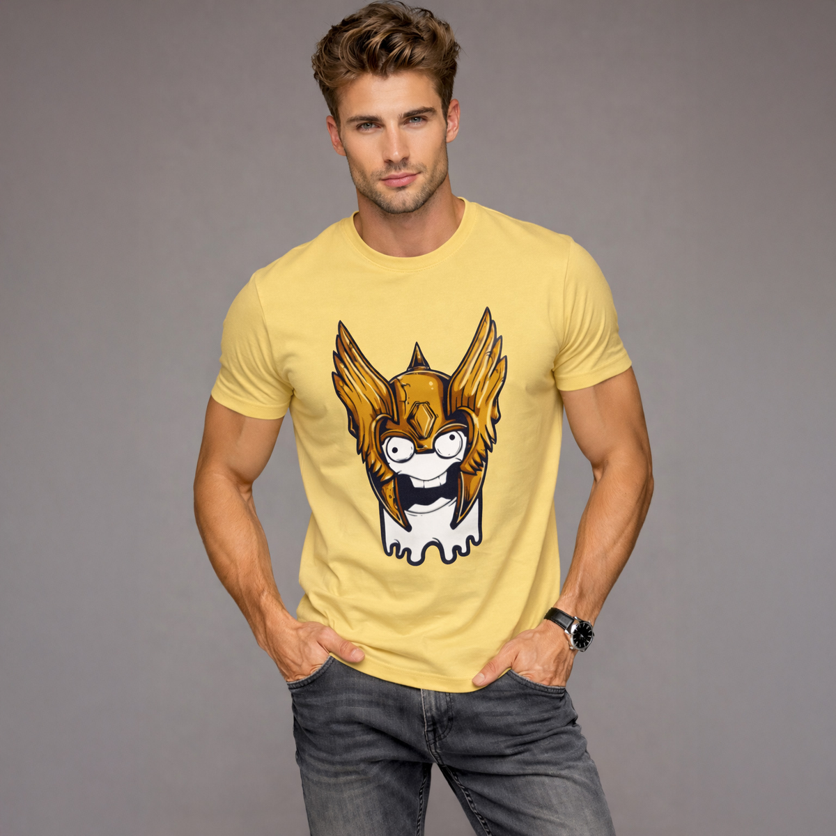 Vastrio Unisex Golden Wing Graphic Printed T-Shirt for Men & Women | Cool Cartoon Graphic Tee | Trendy Casual White T-Shirt