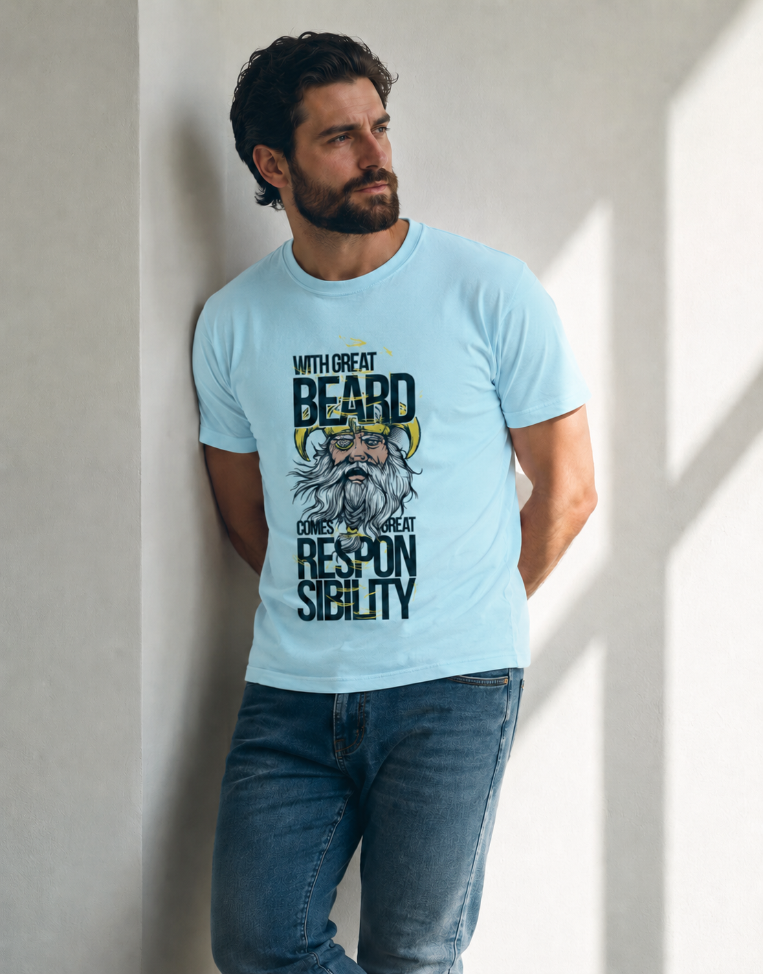 Vastrio Unisex Men's Graphic Printed T-Shirt | With Great Beard Comes Great Responsibility Typography T-Shirt | Casual Cotton Round Neck T-Shirt