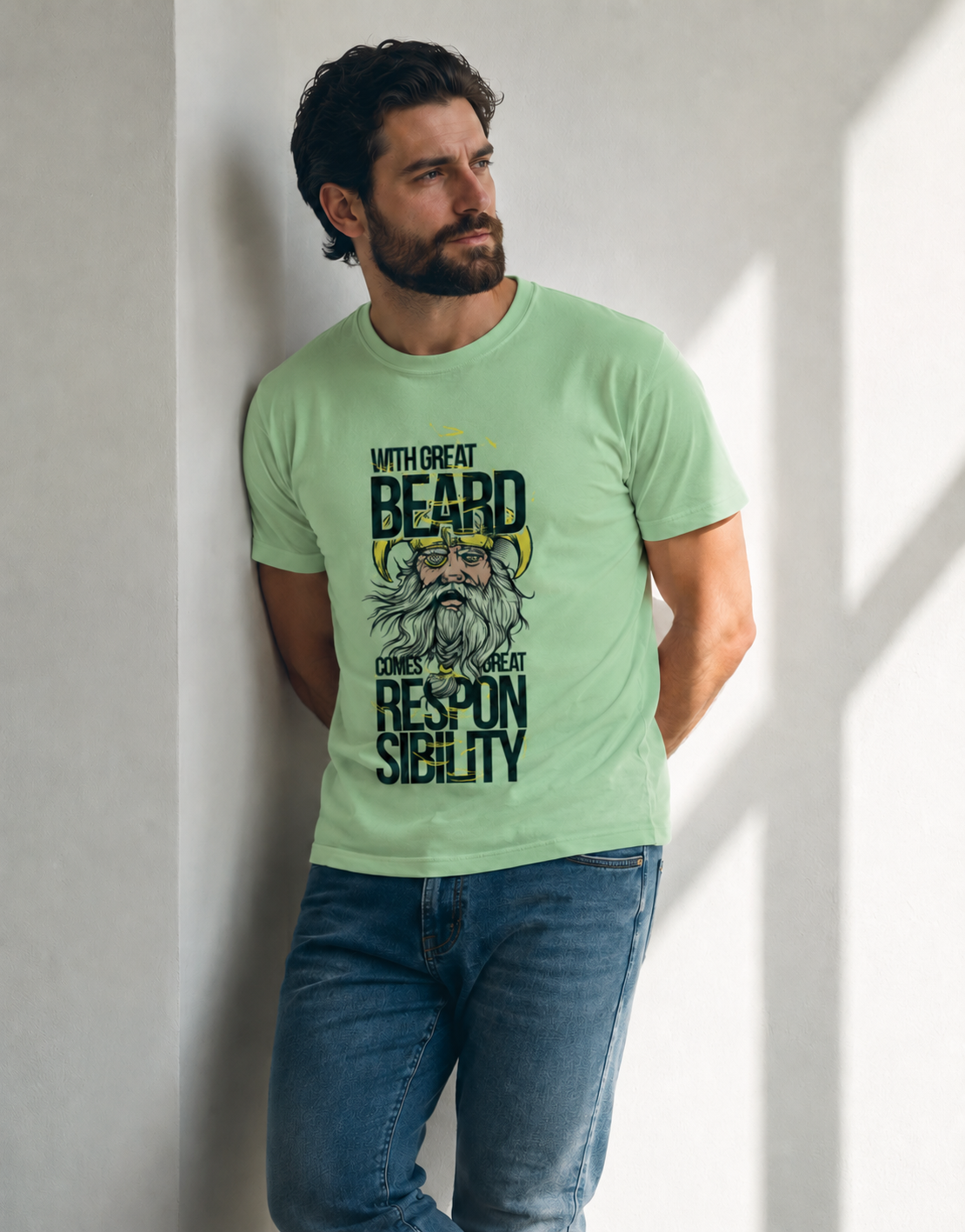 Vastrio Unisex Men's Graphic Printed T-Shirt | With Great Beard Comes Great Responsibility Typography T-Shirt | Casual Cotton Round Neck T-Shirt