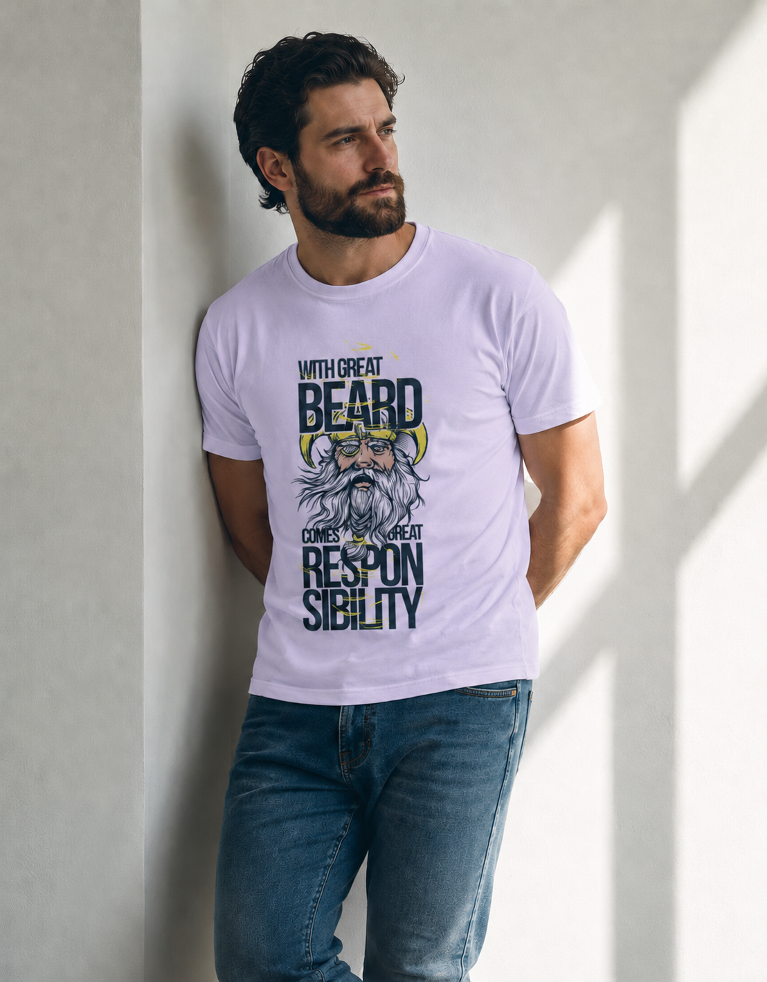 Vastrio Unisex Men's Graphic Printed T-Shirt | With Great Beard Comes Great Responsibility Typography T-Shirt | Casual Cotton Round Neck T-Shirt