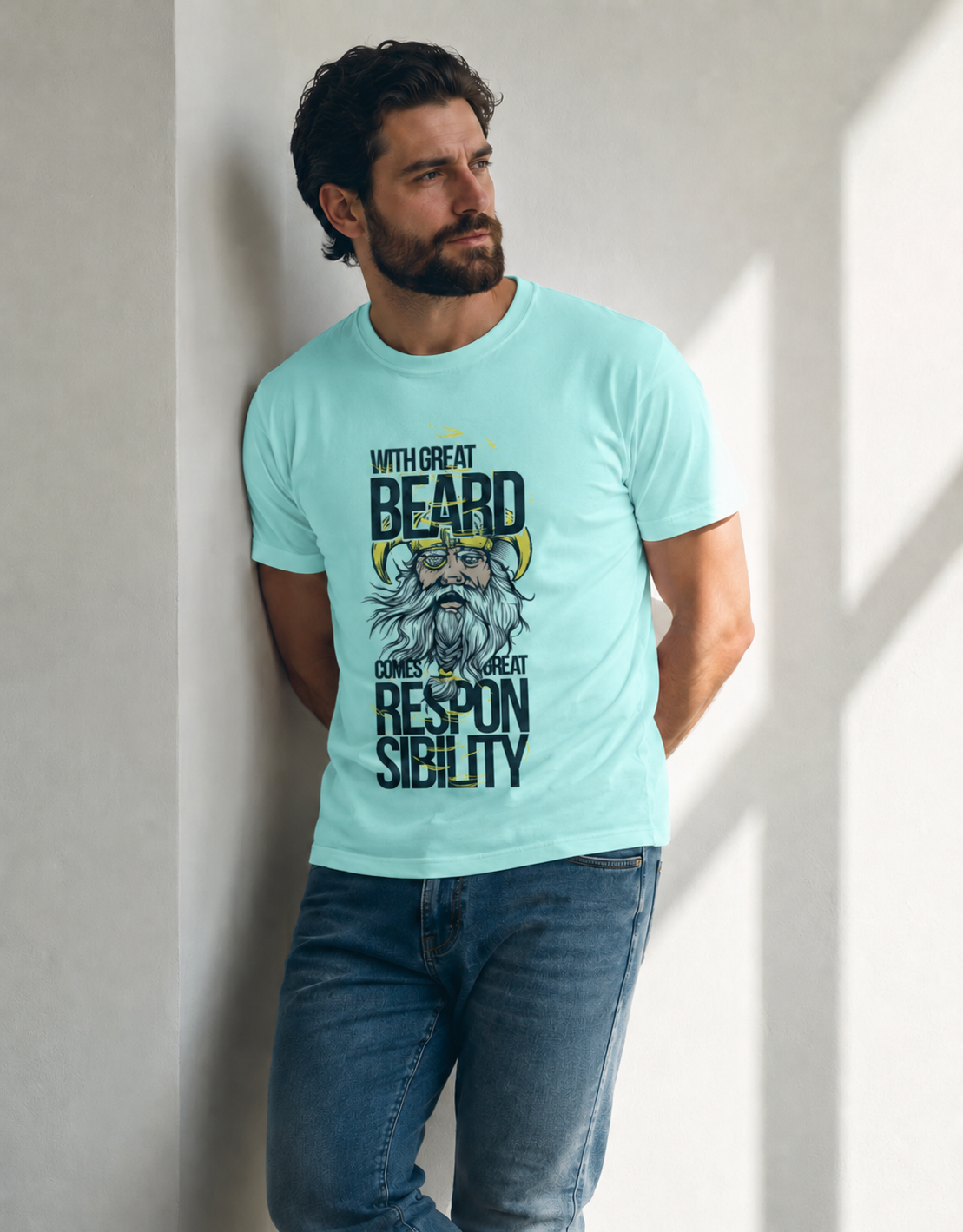 Vastrio Unisex Men's Graphic Printed T-Shirt | With Great Beard Comes Great Responsibility Typography T-Shirt | Casual Cotton Round Neck T-Shirt