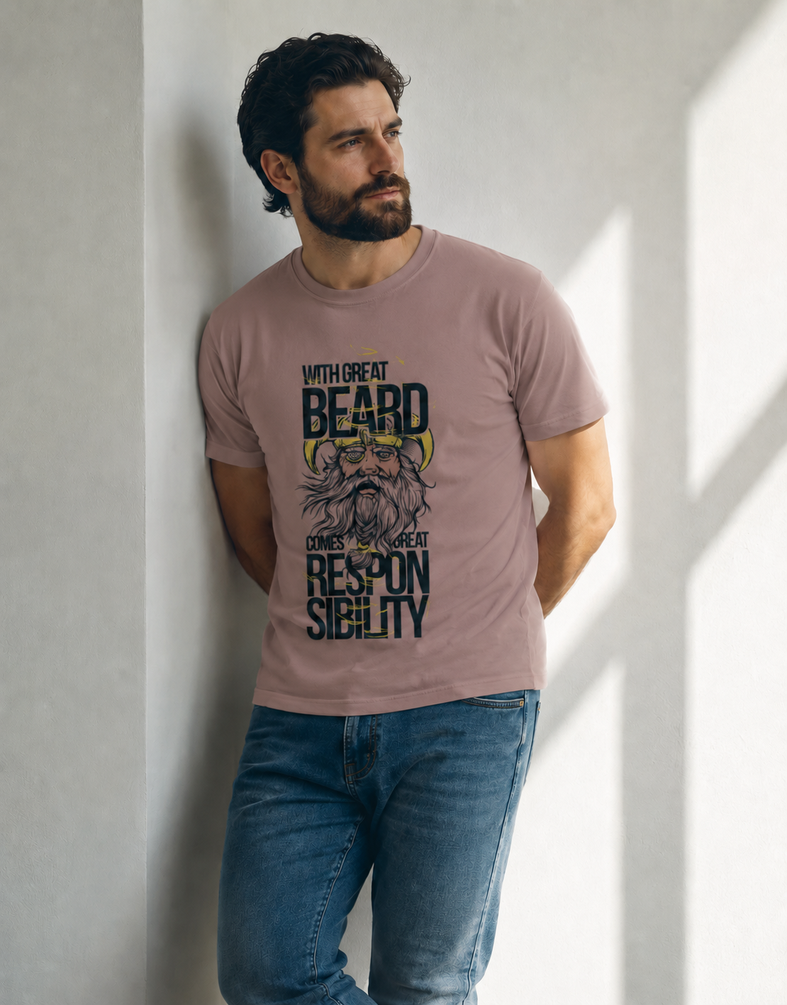 Vastrio Unisex Men's Graphic Printed T-Shirt | With Great Beard Comes Great Responsibility Typography T-Shirt | Casual Cotton Round Neck T-Shirt