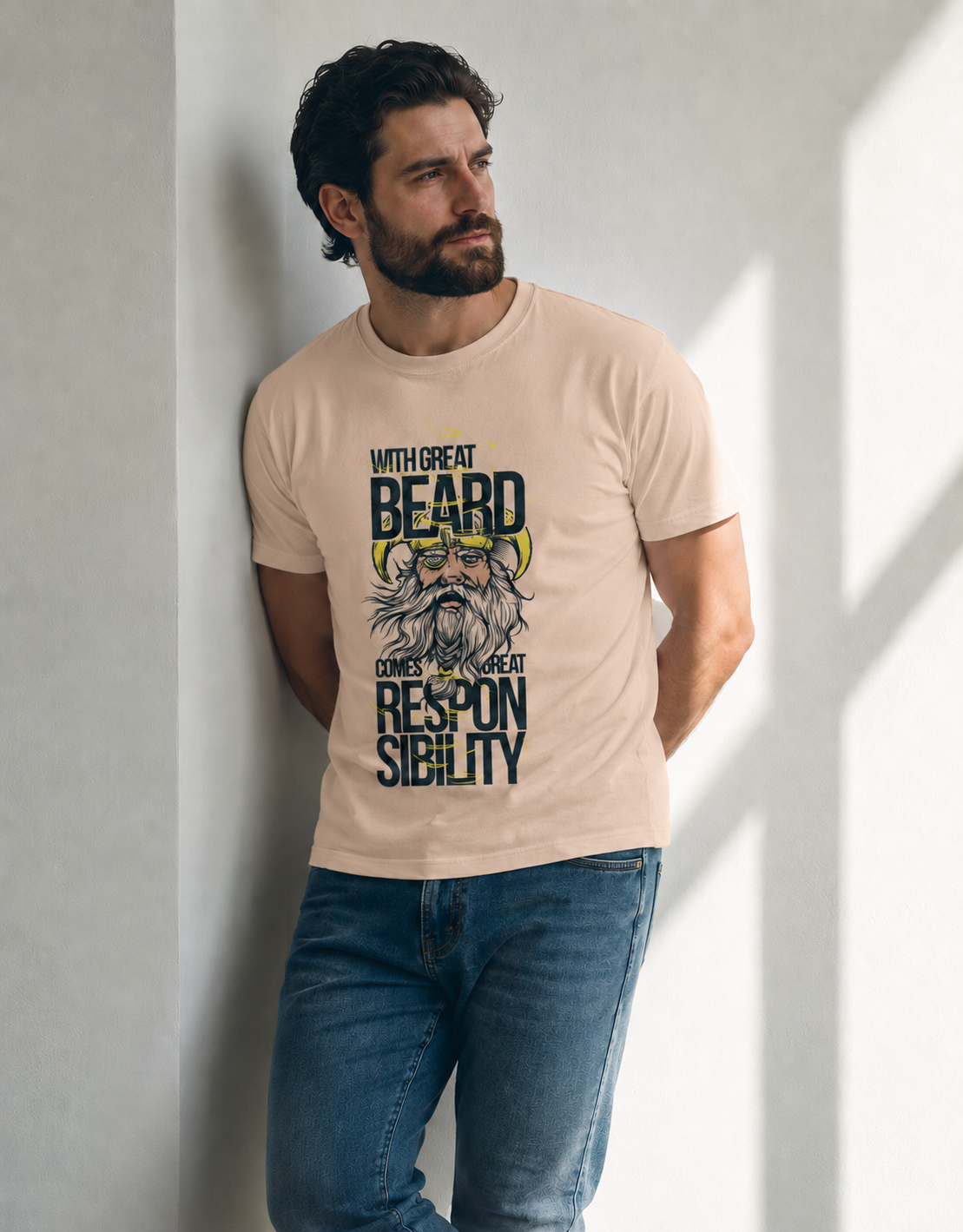 Vastrio Unisex Men's Graphic Printed T-Shirt | With Great Beard Comes Great Responsibility Typography T-Shirt | Casual Cotton Round Neck T-Shirt