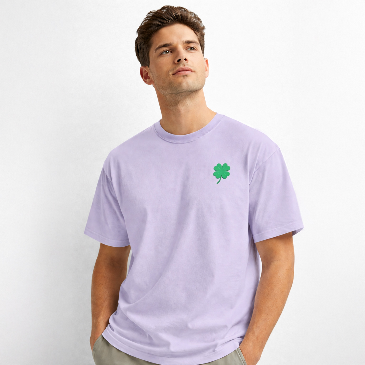 Vastrio Unisex Embroidered Clover T Shirt for Men & Women | Minimalist Casual Regular Fit Crew Neck Short Sleeve T-Shirt