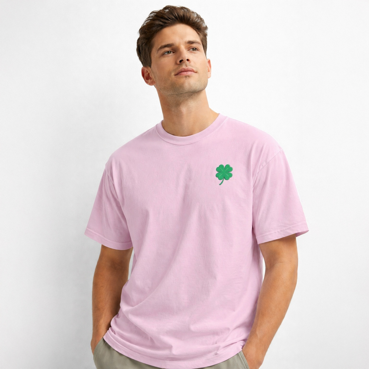 Vastrio Unisex Embroidered Clover T Shirt for Men & Women | Minimalist Casual Regular Fit Crew Neck Short Sleeve T-Shirt