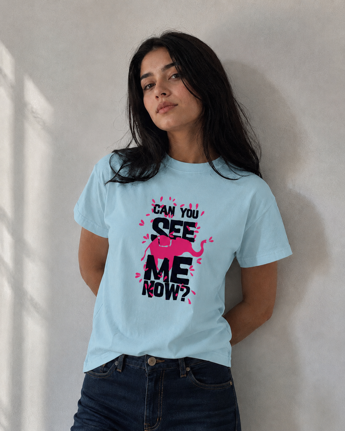Vastrio Can You See Me Now Elephant Graphic T-Shirt | Unisex Cotton Regular Fit