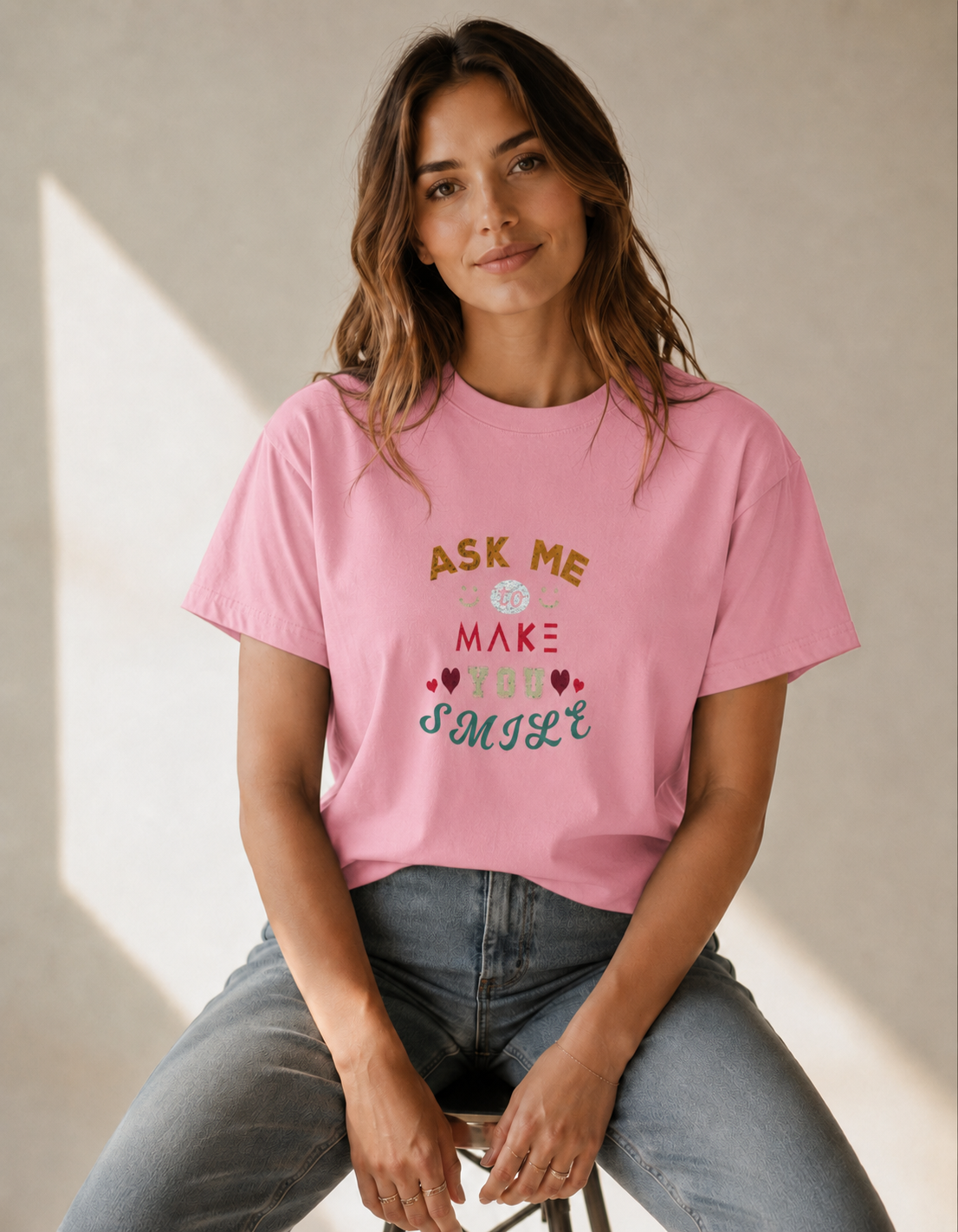Vastrio Unisex Funny Quote Graphic Printed T Shirt for Men & Women | Ask Me To Make You Smile Typography T-Shirt | Regular Fit Crew Neck Casual Wear