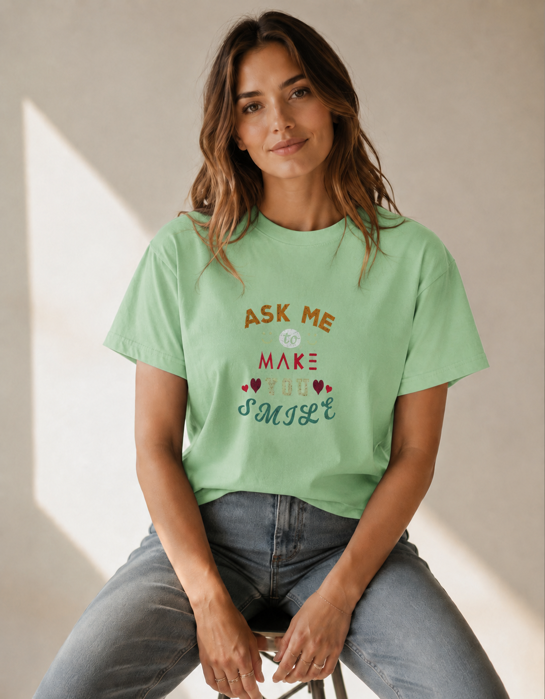 Vastrio Unisex Funny Quote Graphic Printed T Shirt for Men & Women | Ask Me To Make You Smile Typography T-Shirt | Regular Fit Crew Neck Casual Wear