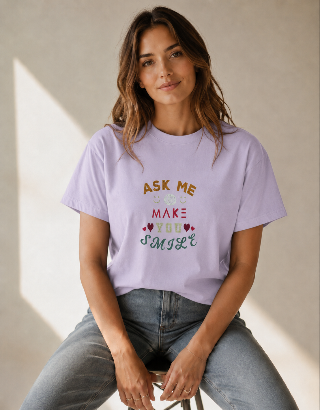 Vastrio Unisex Funny Quote Graphic Printed T Shirt for Men & Women | Ask Me To Make You Smile Typography T-Shirt | Regular Fit Crew Neck Casual Wear