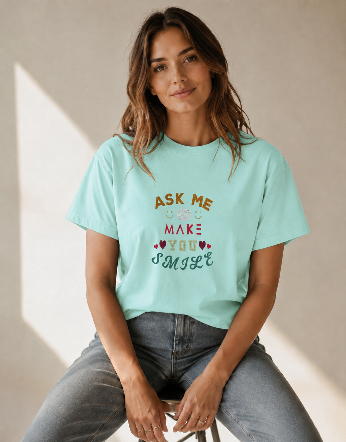 Vastrio Unisex Funny Quote Graphic Printed T Shirt for Men & Women | Ask Me To Make You Smile Typography T-Shirt | Regular Fit Crew Neck Casual Wear