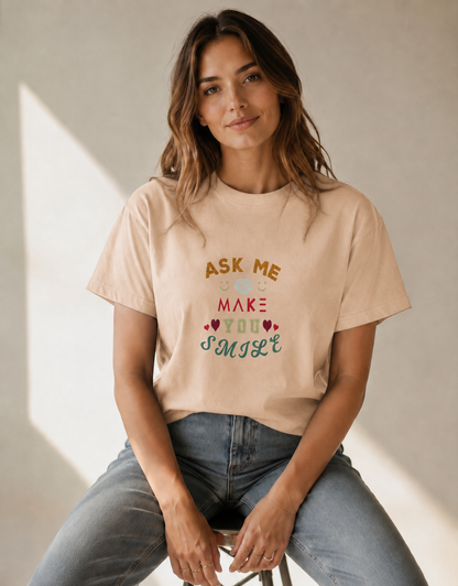 Vastrio Unisex Funny Quote Graphic Printed T Shirt for Men & Women | Ask Me To Make You Smile Typography T-Shirt | Regular Fit Crew Neck Casual Wear