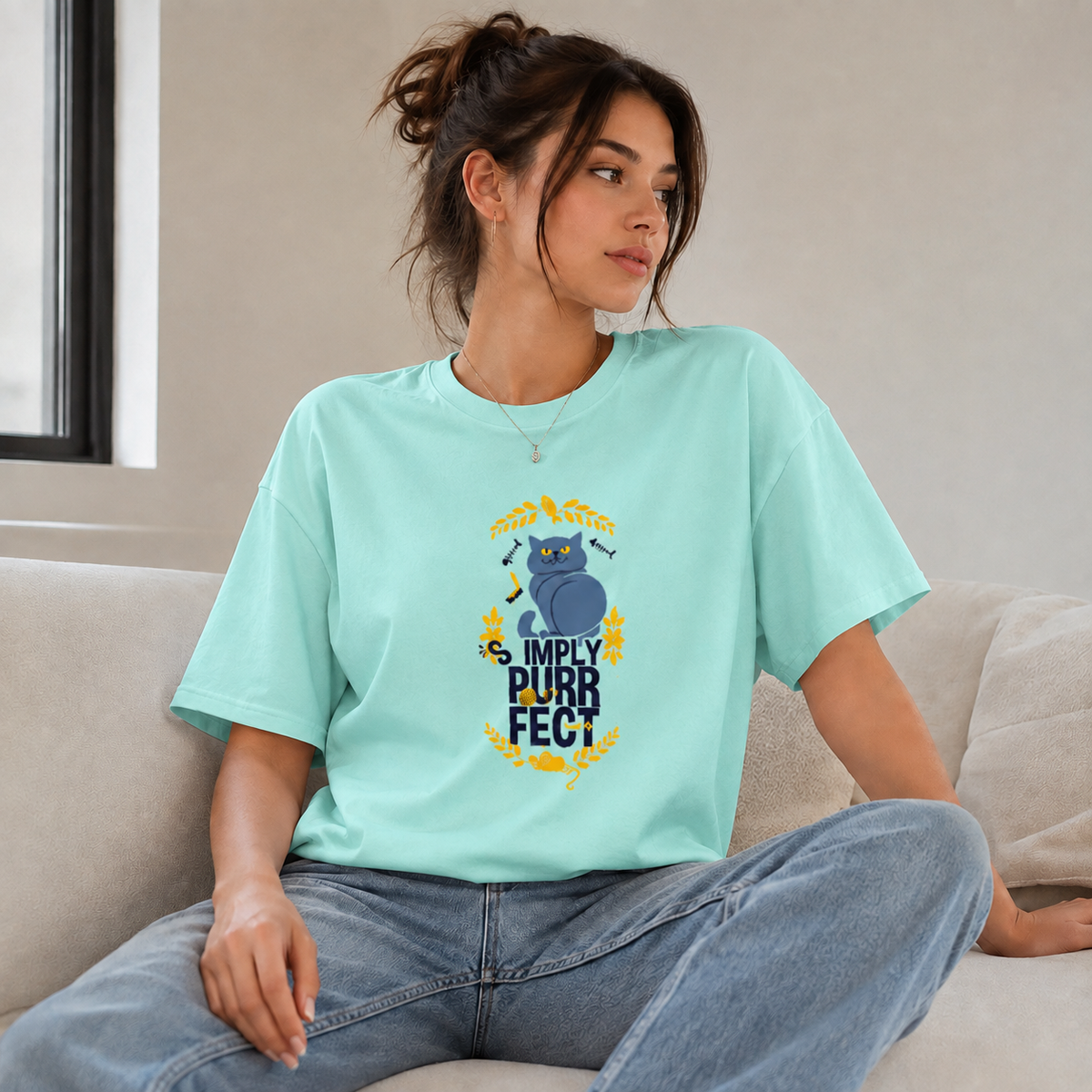 Vastrio Simply Purr-Fect Cat Graphic T-Shirt | Unisex Cotton Regular Fit