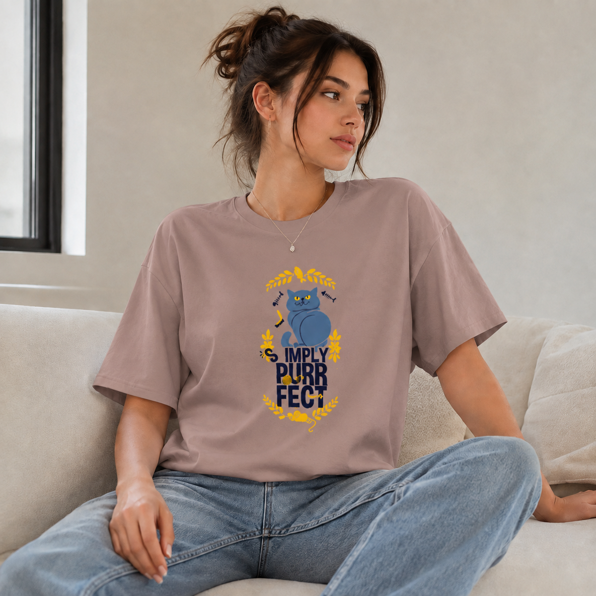 Vastrio Simply Purr-Fect Cat Graphic T-Shirt | Unisex Cotton Regular Fit