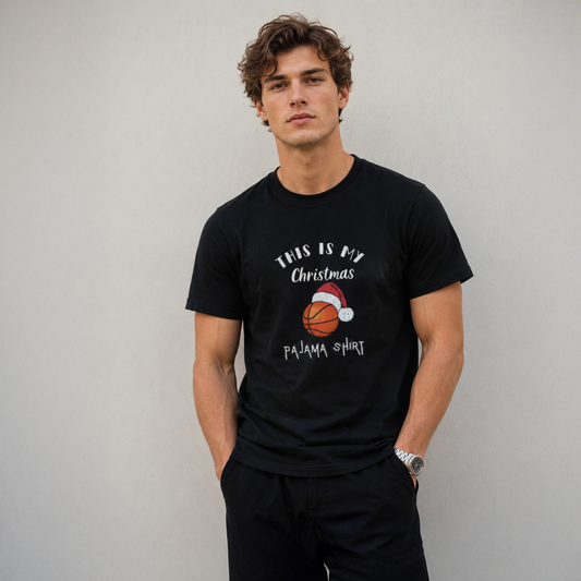 Vastrio Unisex Christmas Basketball Graphic Printed T-Shirt for Men & Women, Funny Holiday Pajama Shirt Design, Casual Cotton Tee