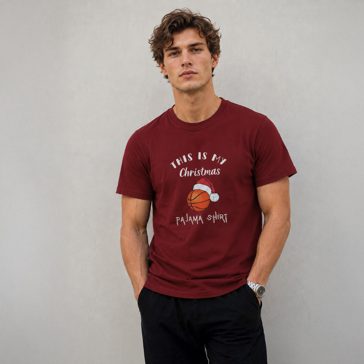 Vastrio Unisex Christmas Basketball Graphic Printed T-Shirt for Men & Women, Funny Holiday Pajama Shirt Design, Casual Cotton Tee