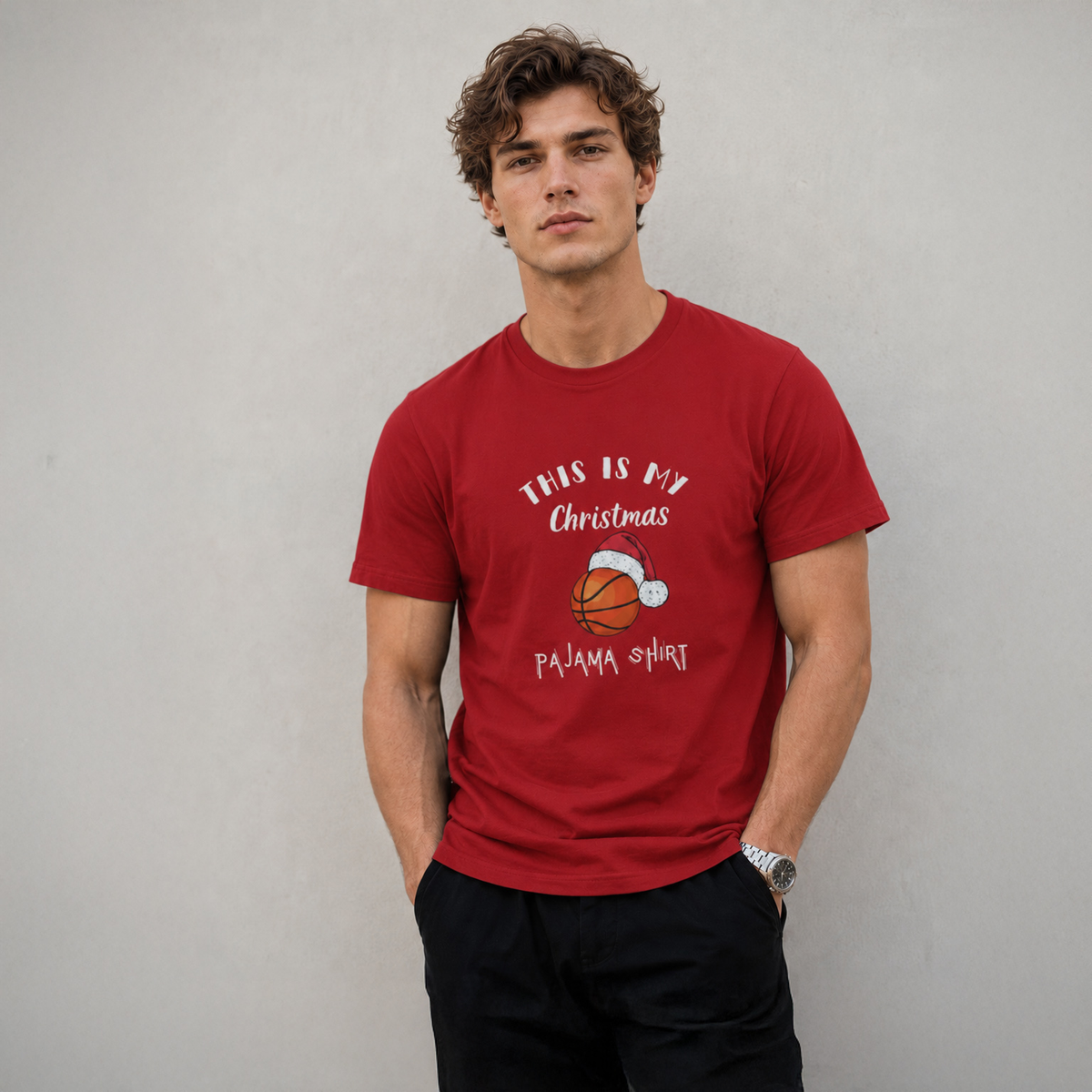 Vastrio Unisex Christmas Basketball Graphic Printed T-Shirt for Men & Women, Funny Holiday Pajama Shirt Design, Casual Cotton Tee