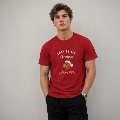 Vastrio Unisex Christmas Basketball Graphic Printed T-Shirt for Men & Women, Funny Holiday Pajama Shirt Design, Casual Cotton Tee