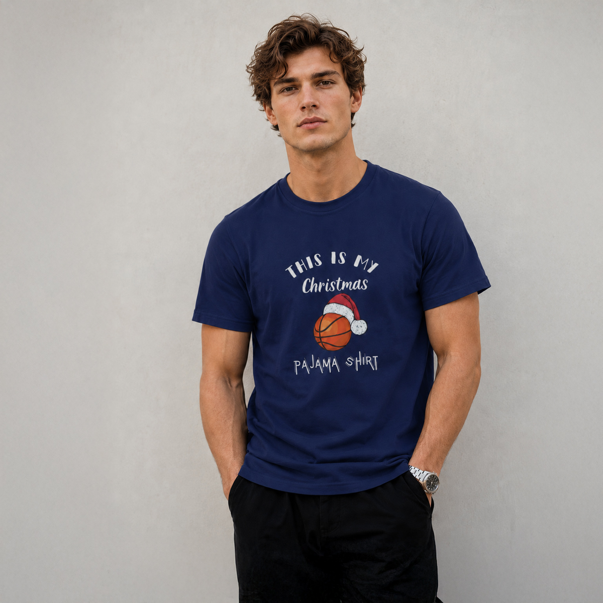 Vastrio Unisex Christmas Basketball Graphic Printed T-Shirt for Men & Women, Funny Holiday Pajama Shirt Design, Casual Cotton Tee