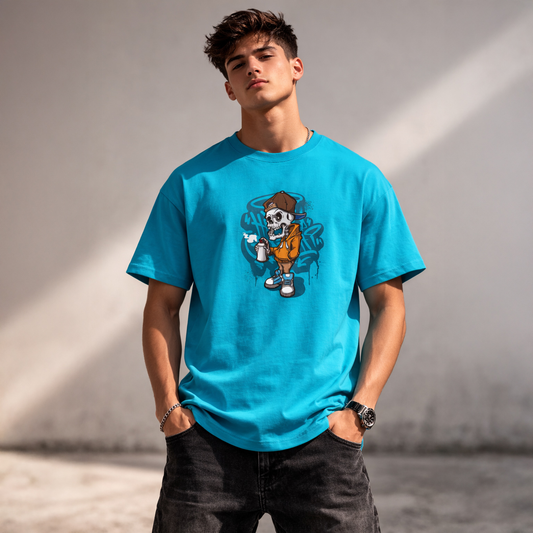 Vastrio Unisex Skull Graphic Printed T-Shirt for Men & Women | Skeleton Graffiti Streetwear T-Shirt | Trendy Casual Round Neck Short Sleeve Tee