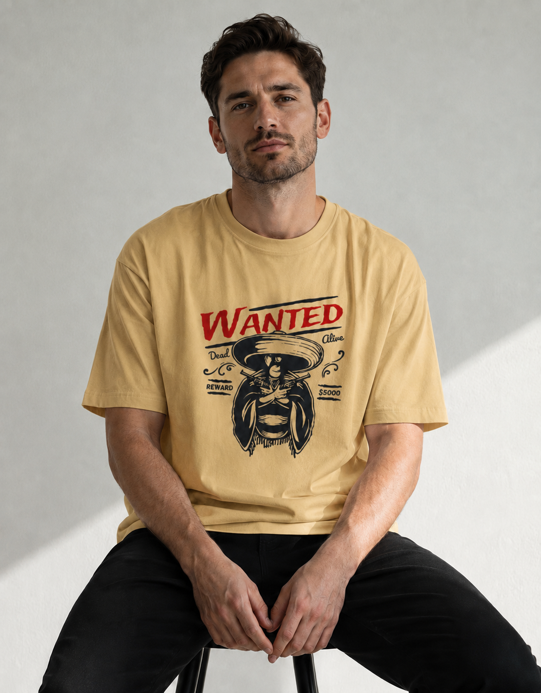 Vastrio Unisex Wanted Cowboy Graphic Printed T-Shirt | Western Vintage Style Tee for Men & Women | Casual Streetwear T-Shirt
