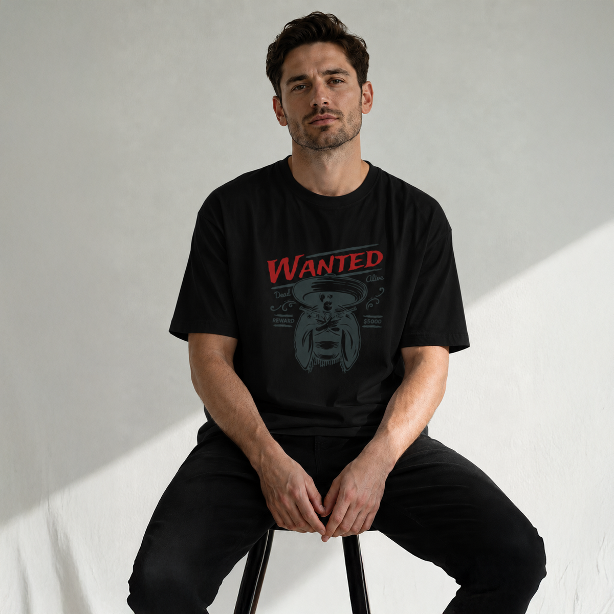 Vastrio Unisex Wanted Cowboy Graphic Printed T-Shirt | Western Vintage Style Tee for Men & Women | Casual Streetwear T-Shirt
