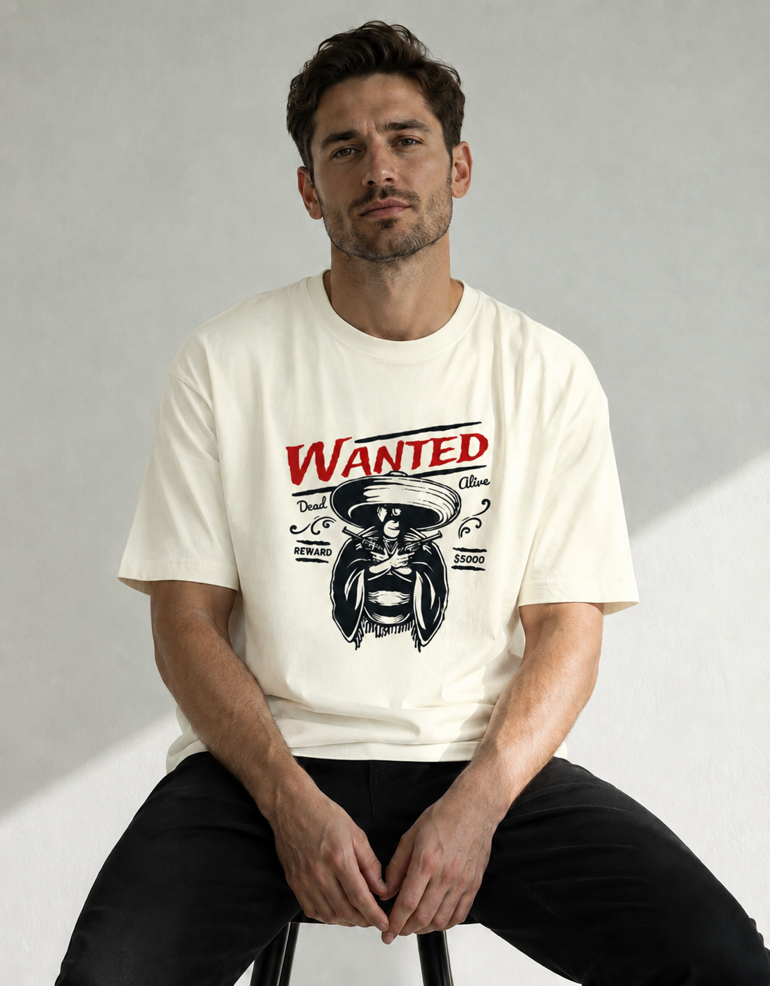 Vastrio Unisex Wanted Cowboy Graphic Printed T-Shirt | Western Vintage Style Tee for Men & Women | Casual Streetwear T-Shirt
