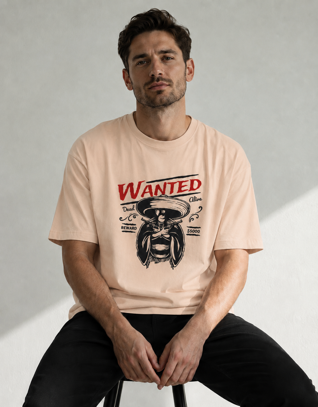 Vastrio Unisex Wanted Cowboy Graphic Printed T-Shirt | Western Vintage Style Tee for Men & Women | Casual Streetwear T-Shirt
