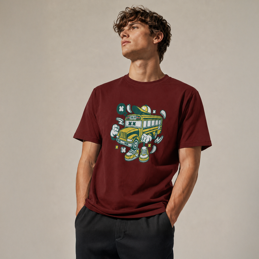 Vastrio Unisex Regular Fit Crew Neck Graphic Printed Casual T-Shirt for Men & Women | Stylish Cartoon School Bus Print Cotton T-Shirt