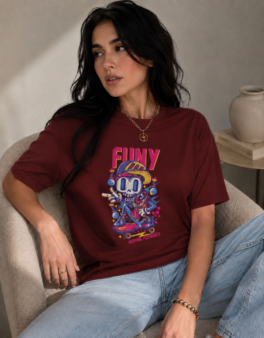 Vastrio Unisex Funny Graphic Printed T-Shirt, Regular Fit Crew Neck Casual Wear T-Shirt for Men & Women, Cartoon Skateboard Streetwear Graphic Te