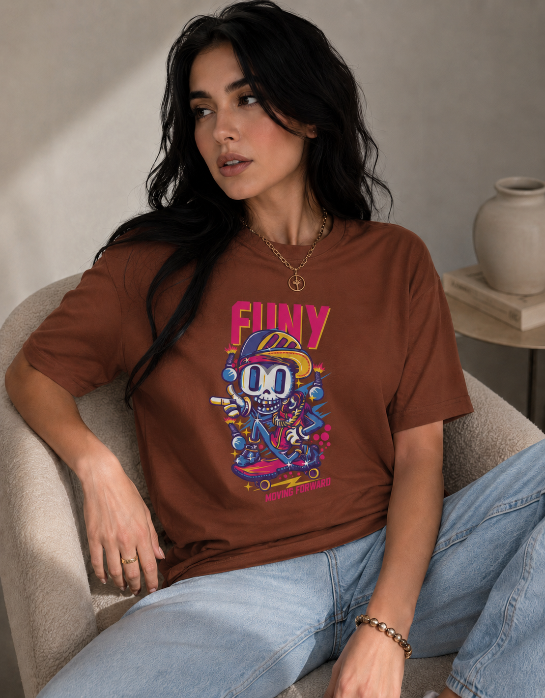 Vastrio Unisex Funny Graphic Printed T-Shirt, Regular Fit Crew Neck Casual Wear T-Shirt for Men & Women, Cartoon Skateboard Streetwear Graphic Te