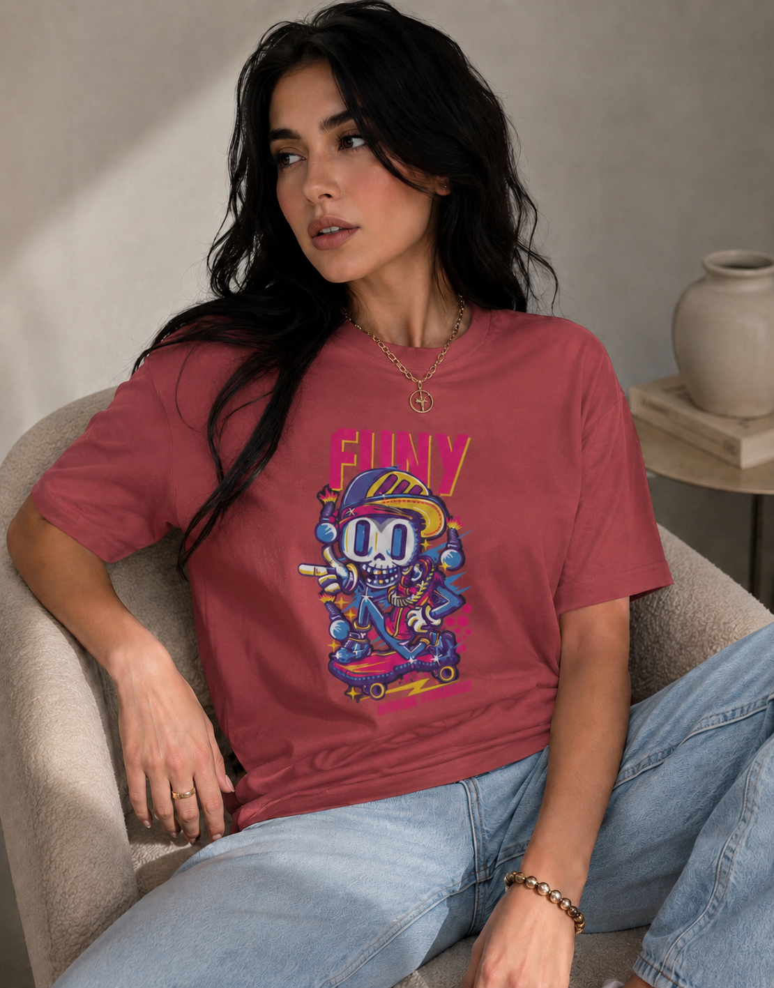Vastrio Unisex Funny Graphic Printed T-Shirt, Regular Fit Crew Neck Casual Wear T-Shirt for Men & Women, Cartoon Skateboard Streetwear Graphic Te