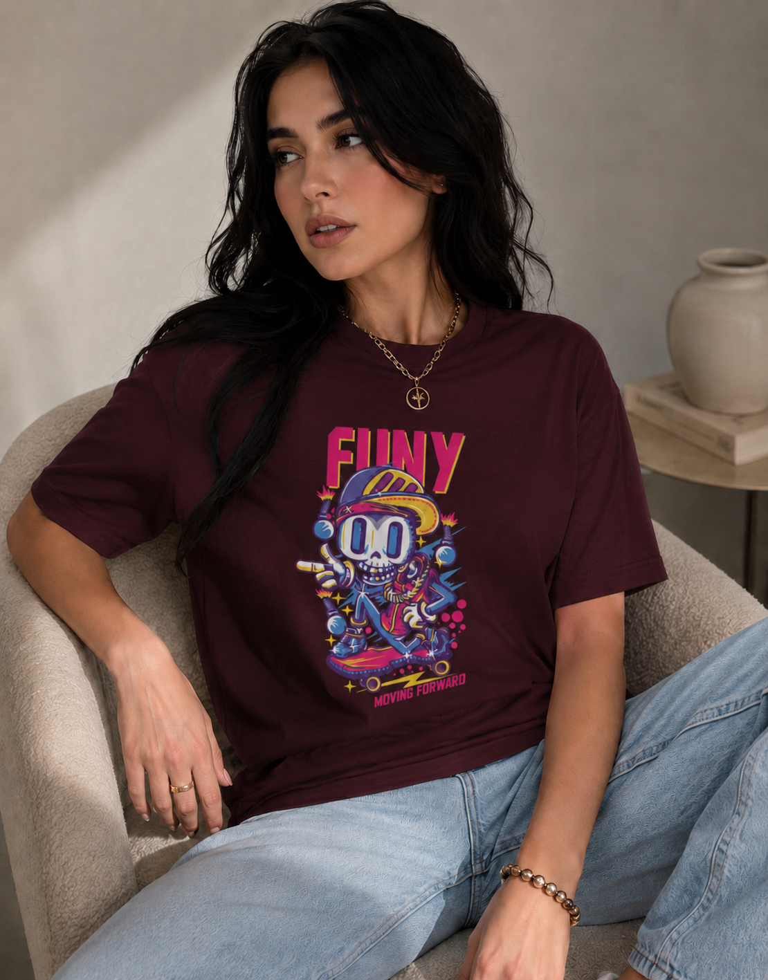 Vastrio Unisex Funny Graphic Printed T-Shirt, Regular Fit Crew Neck Casual Wear T-Shirt for Men & Women, Cartoon Skateboard Streetwear Graphic Te