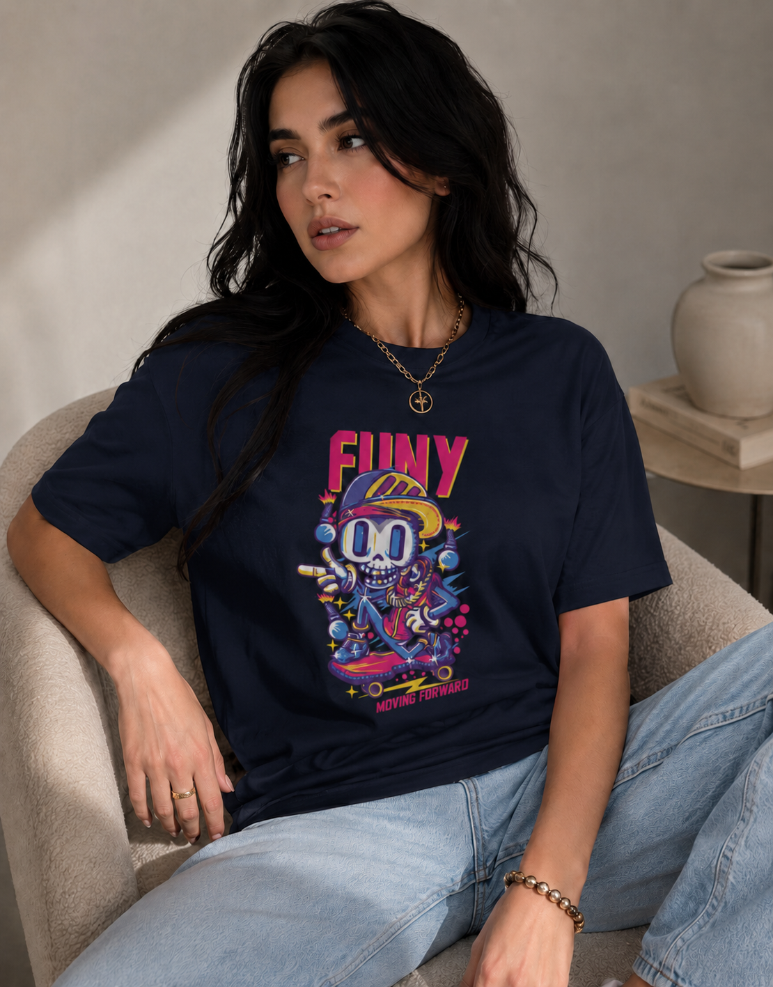 Vastrio Unisex Funny Graphic Printed T-Shirt, Regular Fit Crew Neck Casual Wear T-Shirt for Men & Women, Cartoon Skateboard Streetwear Graphic Te