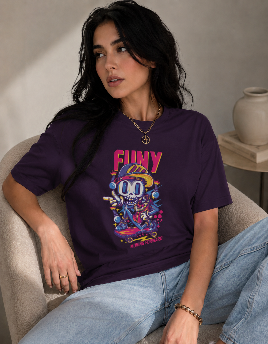 Vastrio Unisex Funny Graphic Printed T-Shirt, Regular Fit Crew Neck Casual Wear T-Shirt for Men & Women, Cartoon Skateboard Streetwear Graphic Te