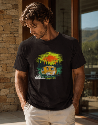 Vastrio Unisex Camping Graphic Printed Pure Cotton T-Shirt | Regular Fit Crew Neck Casual Wear | Camper Van Travel Outdoor Adventure T-Shirt for Men & Women