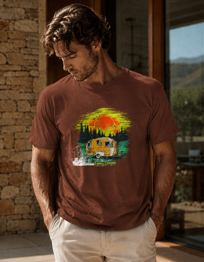 Vastrio Unisex Camping Graphic Printed Pure Cotton T-Shirt | Regular Fit Crew Neck Casual Wear | Camper Van Travel Outdoor Adventure T-Shirt for Men & Women