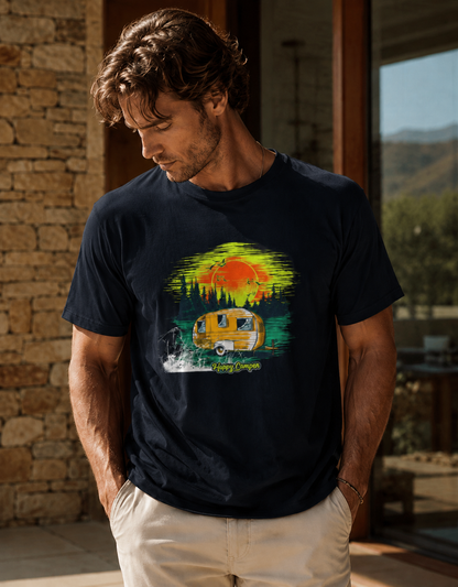 Vastrio Unisex Camping Graphic Printed Pure Cotton T-Shirt | Regular Fit Crew Neck Casual Wear | Camper Van Travel Outdoor Adventure T-Shirt for Men & Women