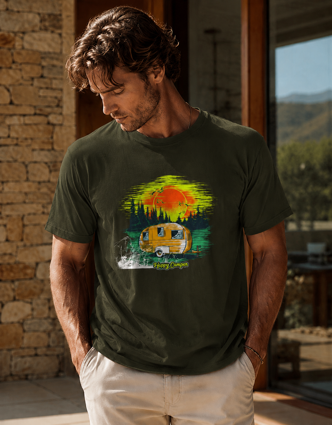 Vastrio Unisex Camping Graphic Printed Pure Cotton T-Shirt | Regular Fit Crew Neck Casual Wear | Camper Van Travel Outdoor Adventure T-Shirt for Men & Women