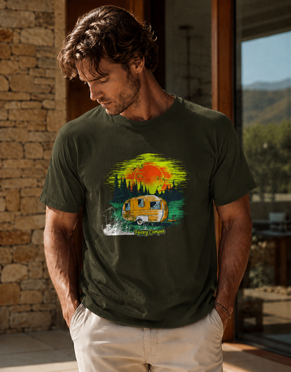 Vastrio Unisex Camping Graphic Printed Pure Cotton T-Shirt | Regular Fit Crew Neck Casual Wear | Camper Van Travel Outdoor Adventure T-Shirt for Men & Women