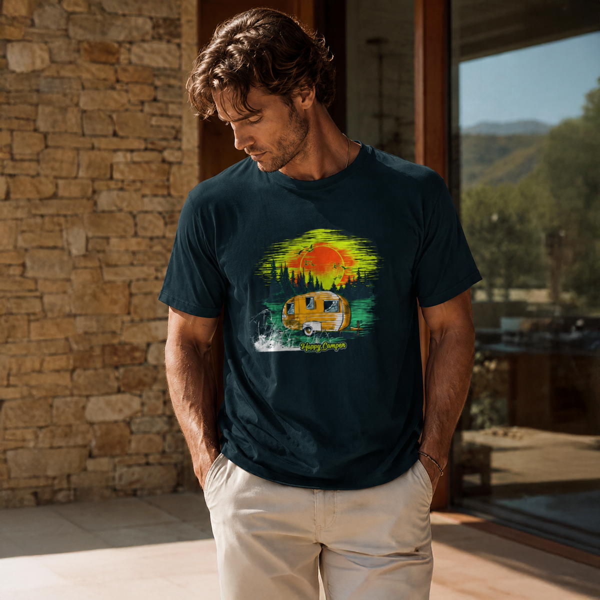 Vastrio Unisex Camping Graphic Printed Pure Cotton T-Shirt | Regular Fit Crew Neck Casual Wear | Camper Van Travel Outdoor Adventure T-Shirt for Men & Women
